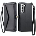 Per Samsung Galaxy S22+ 5G Portafoglio Multi-Slot per Scheda Custodia in Pelle per Telefono con Laccetto (Nero)