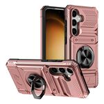 Per Samsung Galaxy S23 FE 5G TPU Hybrid PC antiurto Card Phone Case con supporto ad anello in metallo (oro rosa)