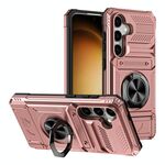 Per Samsung Galaxy S23 5G TPU Hybrid PC antiurto Card Phone Case con supporto ad anello in metallo (oro rosa)