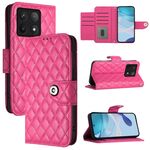 Per Xiaomi 14T Custodia per telefono in pelle con texture rombica e cordino (rosso rosa)