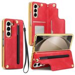 Per Samsung Galaxy Z Fold6 VIETAO Custodia per telefono con supporto pieghevole integrato in PU con pellicola (rosso)