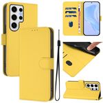 Per Samsung Galaxy S24 Ultra 5G Custodia in pelle tinta unita con cordino (giallo limone)