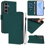 Per Samsung Galaxy S24+ 5G Custodia in pelle tinta unita effetto pelle con cordino (verde scuro)