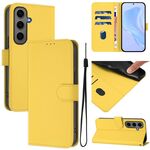 Per Samsung Galaxy S24+ 5G Custodia in pelle tinta unita con cordino (giallo limone)