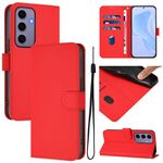 Per Samsung Galaxy S24 5G Custodia in pelle tinta unita con cordino (rosso)