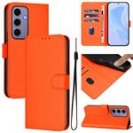 Per Samsung Galaxy S24 5G Custodia in pelle tinta unita con cordino (arancione)