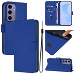 Per Samsung Galaxy S24 5G Custodia in pelle tinta unita con cordino (blu scuro)