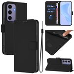 Per Samsung Galaxy S24 5G Custodia in pelle tinta unita con cordino (nero)