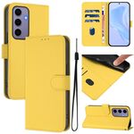 Per Samsung Galaxy S24 5G Custodia in pelle tinta unita con cordino (giallo limone)