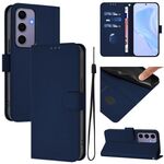 Per Samsung Galaxy S24 5G Custodia in pelle tinta unita con cordino (blu navy)