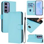 Per Samsung Galaxy S24 5G Custodia in pelle tinta unita con cordino (blu cielo)