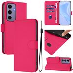 Per Samsung Galaxy S24 5G Custodia in pelle tinta unita con cordino (rosso rosa)