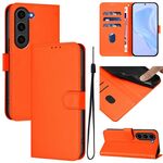 Per Samsung Galaxy S23 FE 5G Custodia in pelle tinta unita con cordino (arancione)