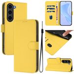Per Samsung Galaxy S23 FE 5G Custodia in pelle tinta unita con cordino (giallo limone)