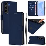 Per Samsung Galaxy S23+ 5G Custodia in pelle tinta unita con cordino (blu navy)