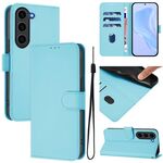 Per Samsung Galaxy S23+ 5G Custodia in pelle tinta unita con cordino (blu cielo)