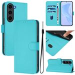 Per Samsung Galaxy S23+ 5G Custodia in pelle tinta unita con cordino (Lake Blue)