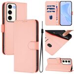 Per Samsung Galaxy S23 5G Custodia in pelle tinta unita con cordino (rosa)