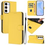 Per Samsung Galaxy S23 5G Custodia in pelle tinta unita con cordino (giallo limone)