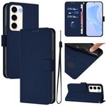 Per Samsung Galaxy S23 5G Custodia in pelle tinta unita con cordino (blu navy)