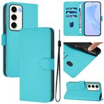 Per Samsung Galaxy S23 5G Custodia in pelle tinta unita con cordino (Lake Blue)