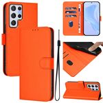 Per Samsung Galaxy S22 Ultra 5G Custodia in pelle tinta unita con cordino (arancione)