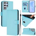 Per Samsung Galaxy S22 Ultra 5G Custodia in pelle tinta unita con cordino (blu cielo)
