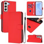 Per Samsung Galaxy S22+ 5G Custodia in pelle tinta unita con cordino (rosso)