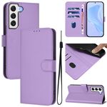 Per Samsung Galaxy S22+ 5G Custodia in pelle tinta unita con cordino (viola lavanda)