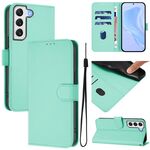 Per Samsung Galaxy S22+ 5G Custodia in pelle tinta unita con cordino (verde menta)