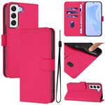 Per Samsung Galaxy S22+ 5G Custodia in pelle tinta unita effetto pelle con cordino (rosso rosa)