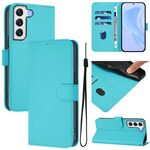 Per Samsung Galaxy S22+ 5G Custodia in pelle tinta unita con cordino (Lake Blue)