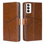 Per OPPO Reno12 5G Custodia per telefono in pelle con cuciture geometriche globali (marrone chiaro)