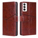 Per OPPO Reno12 5G Custodia per telefono in pelle con cuciture geometriche globali (marrone scuro)
