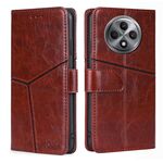 Per OPPO Reno12 F 5G Custodia in pelle con cuciture geometriche (marrone scuro)