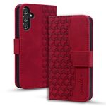 Per Samsung Galaxy S24+ 5G Custodia in pelle con fibbia a diamante e cordino (rosso vino)