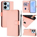 Per Redmi 13 4G Global / 13 5G Global Custodia in pelle tinta unita con cordino (rosa)