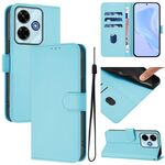 Per Redmi 13 4G Global / 13 5G Global Custodia in pelle tinta unita con cordino (blu cielo)