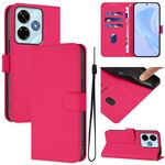 Per Redmi 13 4G Global / 13 5G Global Custodia in pelle tinta unita con cordino (rosso rosa)