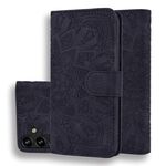 Per Samsung Galaxy S24 5G Custodia per telefono in pelle di vitello con stampa mandala a doppia piega (nera)