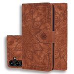 Per Samsung Galaxy S24+ 5G Custodia per telefono in pelle di vitello con stampa mandala a doppia piega (marrone)