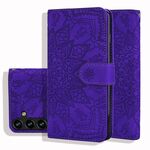 Per Samsung Galaxy S24+ 5G Custodia per telefono in pelle di vitello con stampa mandala a doppia piega (viola)
