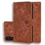 Per Samsung Galaxy S23 FE 5G Custodia per telefono in pelle di vitello con stampa mandala a doppia piega (marrone)
