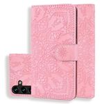 Per Samsung Galaxy S23 FE 5G Custodia per telefono in pelle di vitello con stampa mandala a doppia piega (rosa)