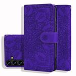 Per Samsung Galaxy S23 FE 5G Custodia per telefono in pelle di vitello con stampa mandala a doppia piega (viola)