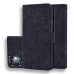 Per Samsung Galaxy S24 Ultra 5G Custodia per telefono in pelle di vitello con stampa mandala a doppia piega (nera)