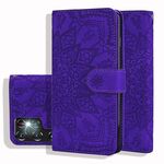 Per Samsung Galaxy S24 Ultra 5G Custodia per telefono in pelle di vitello con stampa mandala a doppia piega (viola)
