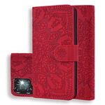 Per Samsung Galaxy S24 Ultra 5G Custodia per telefono in pelle di vitello con stampa mandala a doppia piega (rosso)