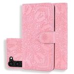 Per Samsung Galaxy S23 5G Custodia per telefono in pelle di vitello con stampa mandala a doppia piega (rosa)