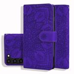 Per Samsung Galaxy S23+ 5G Custodia per telefono in pelle di vitello con stampa mandala a doppia piega (viola)